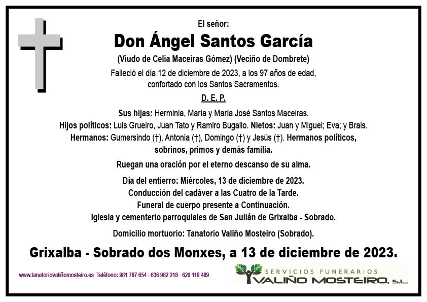 Esquela de Ángel Santos García.